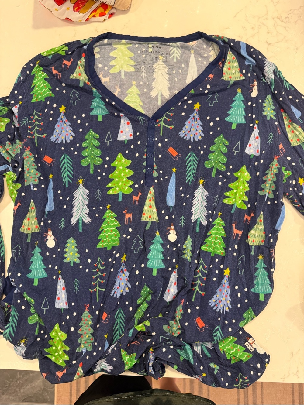 Little Sleepies Navy Blue Christmas Tree Print Pajama Top